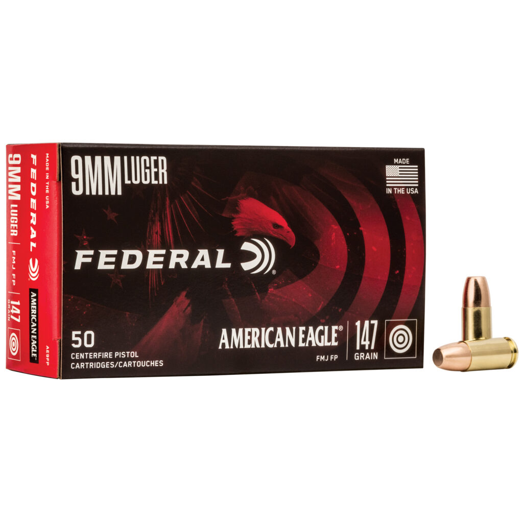 Federal American Eagle 9mm Luger Ammo 147 grain FMJ FP Case of 1000 Rounds Bulk AE9FP