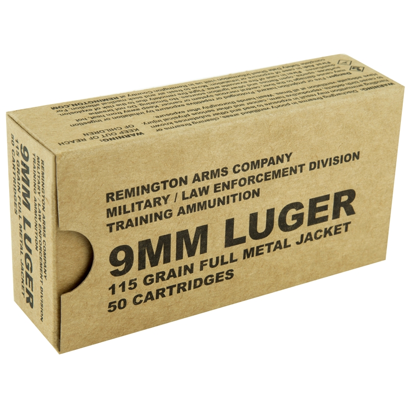 Remington Military / LE Overrun 9mm Luger Ammo 115 grain FMJ Case of 500 Rounds Bulk B9MM3
