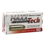 MaxxTech 9mm Luger Ammo 115 grain FMJ Box of 50 Rounds (Brass Case) - View 2
