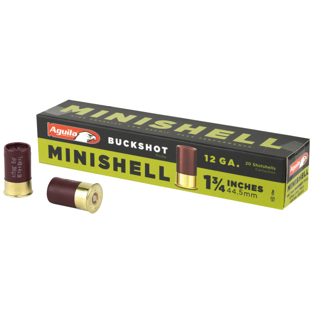 Aguila Minishell 12 GA Ammo 1-3/4″ 5/8 oz #4 Buck 7 Pellet / #1 Buck 4 Pellet Box of 20 Rounds / Shells 1CHB1288