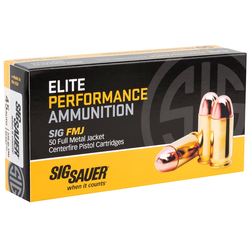Sig Sauer Elite Performance 45 Auto / ACP Ammo 230 grain FMJ Box of 50 Rounds E45BA3-50