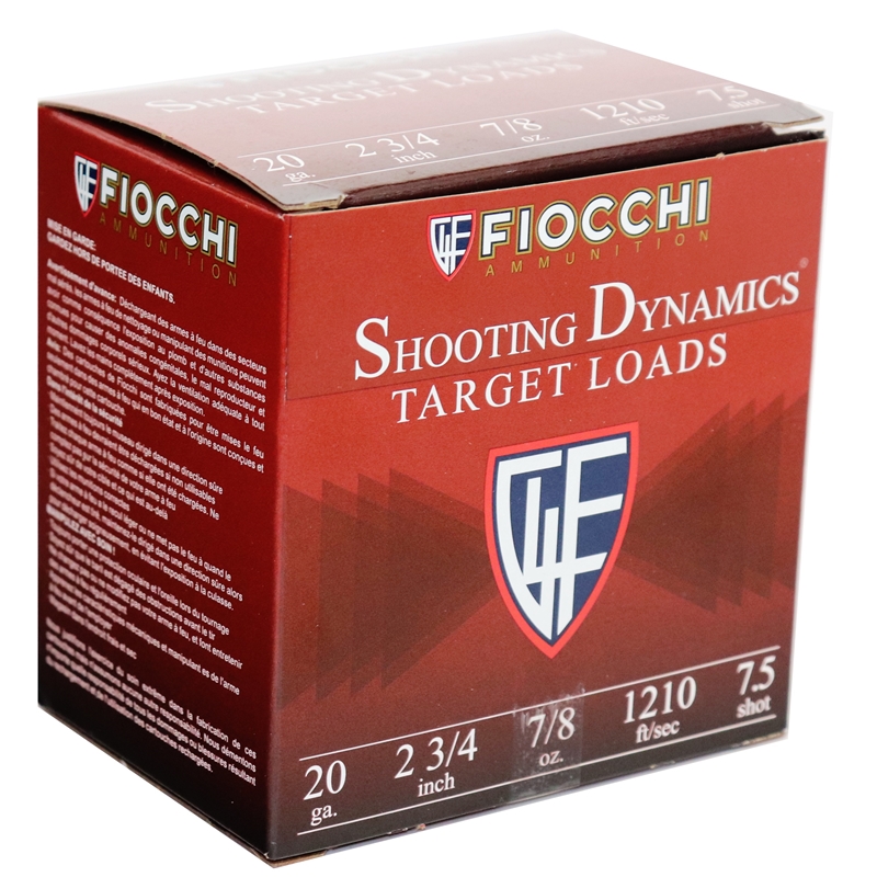 Fiocchi Shooting Dynamics 20 GA Ammo 2-3/4″ 7/8 oz #7-1/2 Lead Shot Case of 250 Rounds 20SD75