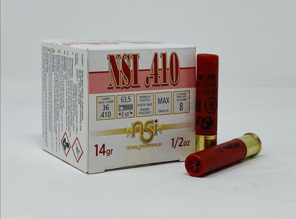 Nobel Sport Italia 410 Bore Ammo 2-1/2 1/2 oz #8 Shot Case of 250 Rounds / Shells Bulk ANS4128