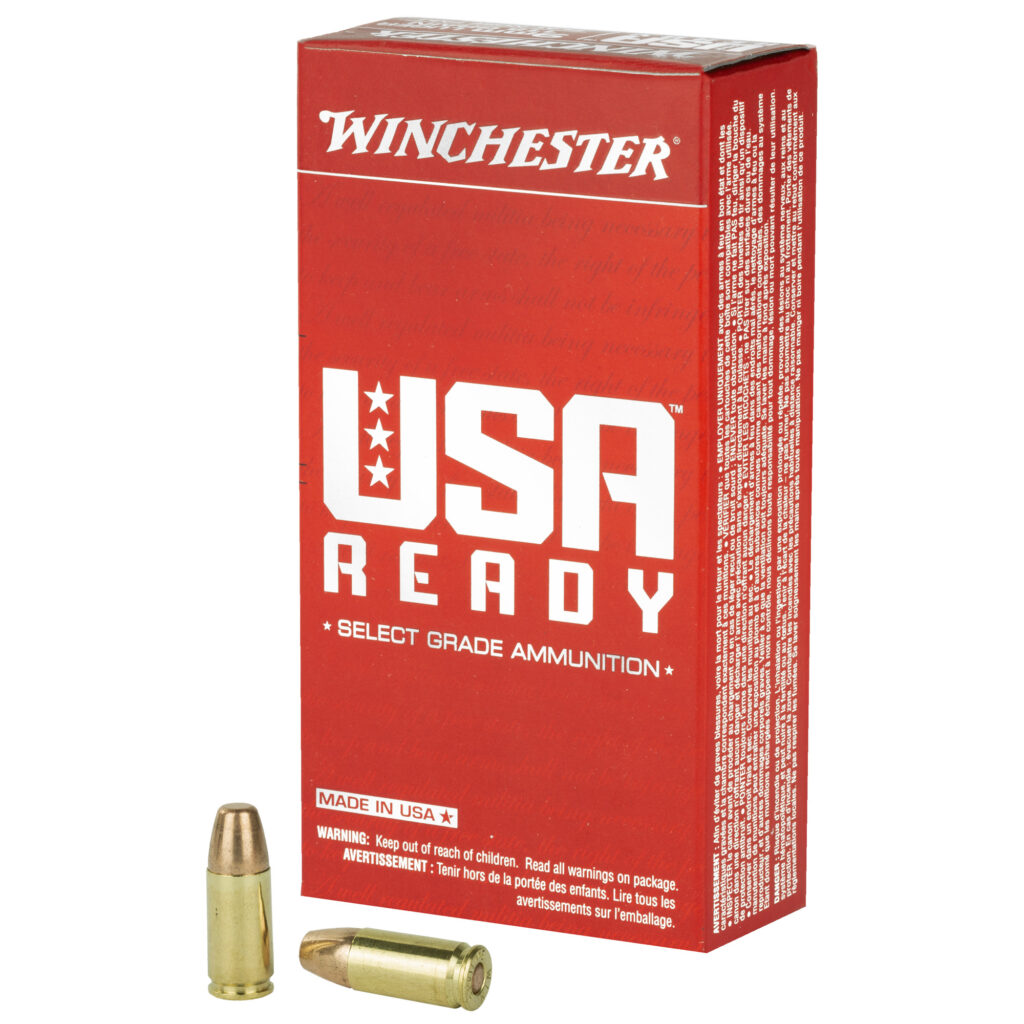 Winchester USA Ready 9mm Luger Ammo 115 grain FMJ Flat Nose Case of 500 Rounds RED9