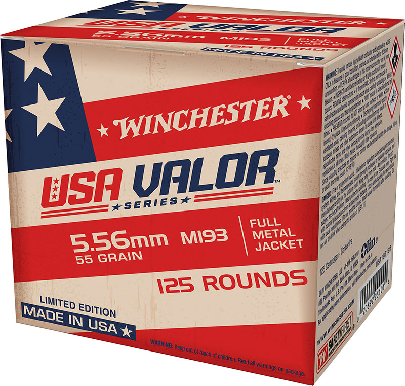 Winchester USA Valor Series 5.56×45 Ammo 55 grain M193 FMJ Box of 125 Rounds USA193125