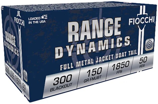 Fiocchi Range Dynamics 300 Blackout Ammo 150 grain FMJ BT Case of 500 Rounds Bulk 300BLKC