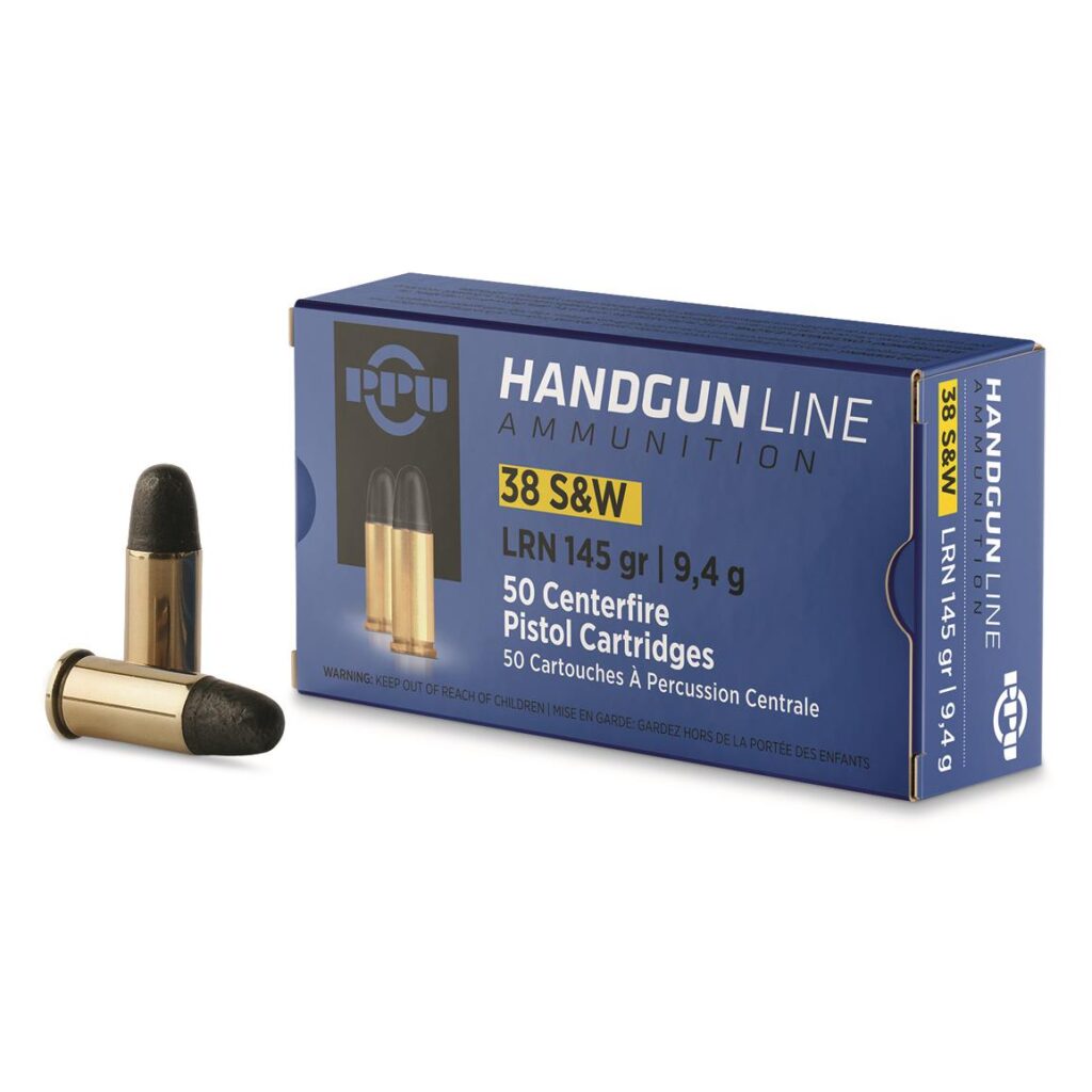 Prvi Partizan PPU Handgun Line 38 S&W Ammo 145 grain LRN Box of 50 Rounds PPH38SW