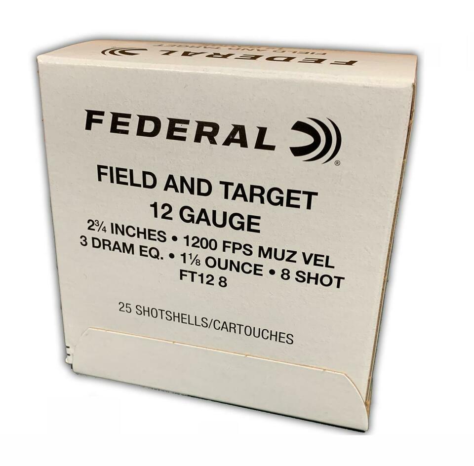 Federal Field & Target 12 GA Ammo 2-3/4″ 1-1/8 oz #8 Lead Shot Case of 250 Rounds / Shells Bulk FT128