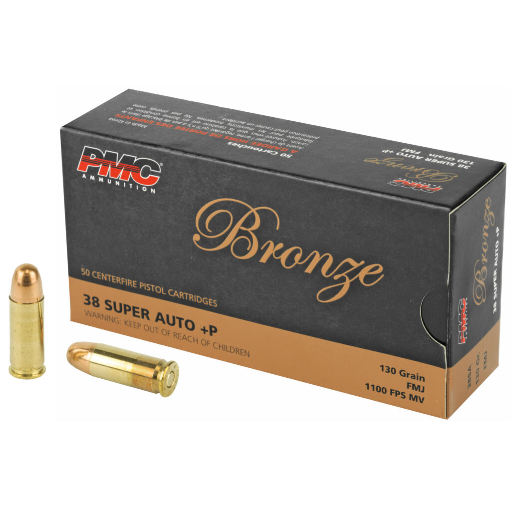 PMC Bronze 38 Super Auto +P Ammo 130 grain FMJ Box of 50 Rounds 38SA