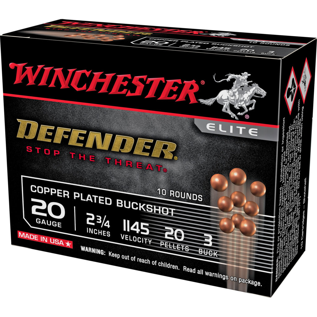 Winchester Elite Defender 20 GA Ammo 2-3/4″ #3 Buck 20 Pellet Case of 100 Rounds / Shells Bulk SB203PD