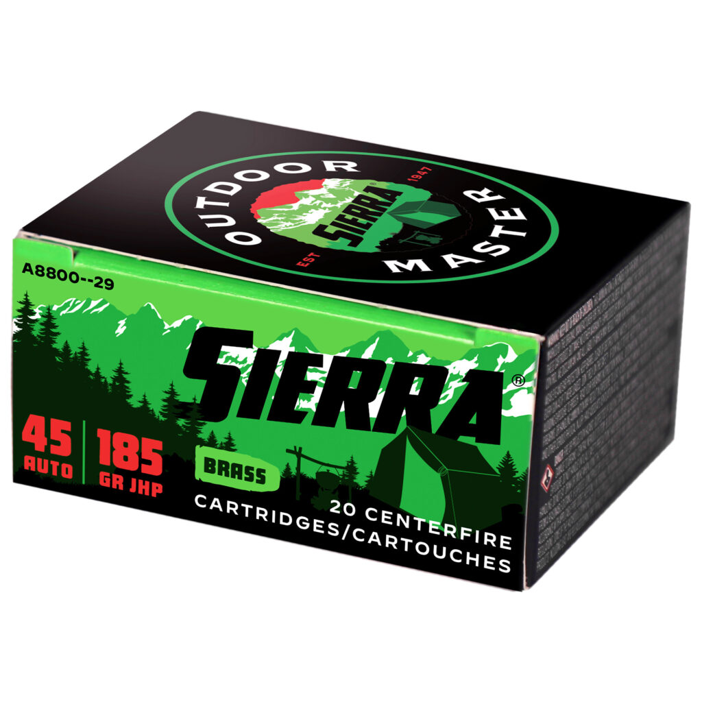 Sierra Outdoor Master 45 Auto / ACP Ammo 185 grain JHP Case of 200 Rounds Bulk A8800–29