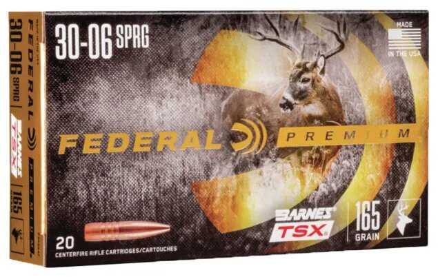 Federal Premium 30-06 Springfield Ammo 165 grain Barnes TSX Box of 20 Rounds P3006AF