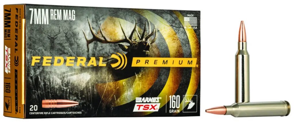 Federal Premium 7mm Rem Mag Ammo 160 grain Barnes TSX Box of 20 Rounds P7RN