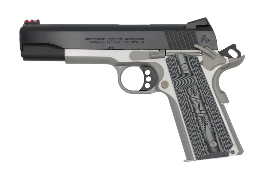 Colt Competition Two-tone Full Size 45ACP 5″ Steel Two-tone Finish, G10 Grips Novak Red Fiber Optic Front Novak Adjustable Rear 8rd Series 70 O1070CCS-TT