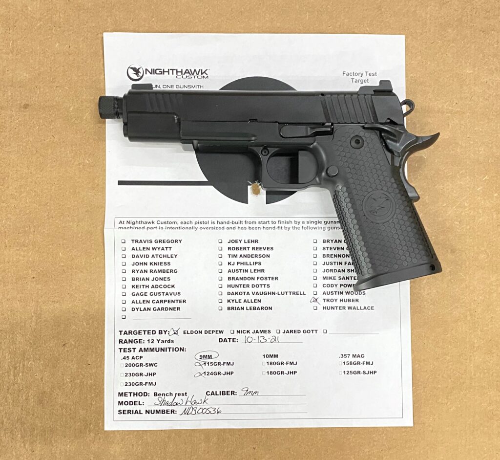Nighthawk Custom Shadow Hawk 9mm Threaded Bbl DBL Stack 1911 IOS