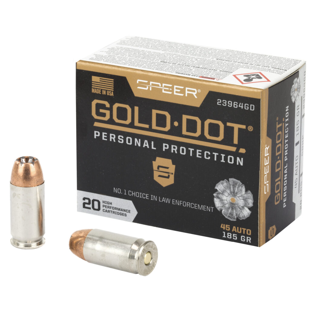 Speer Gold Dot 45 Auto / ACP Ammo 185 grain Hollow Point Case of 200 Rounds Bulk 23964GD