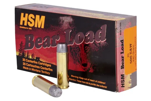 HSM Bear Load 500 S&W Magnum Ammo 440 grain LBT-Wide Flat Nose Box of 20 Rounds HSM-500SW-6-N