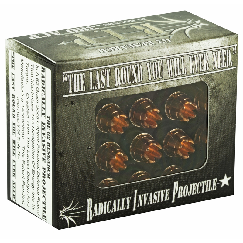 G2 Research RADICALLY INVASIVE PROJECTILE 380 Auto / ACP Ammo 62 grain Copper Lead Free Hollow Point Box of 20 Rounds 00016