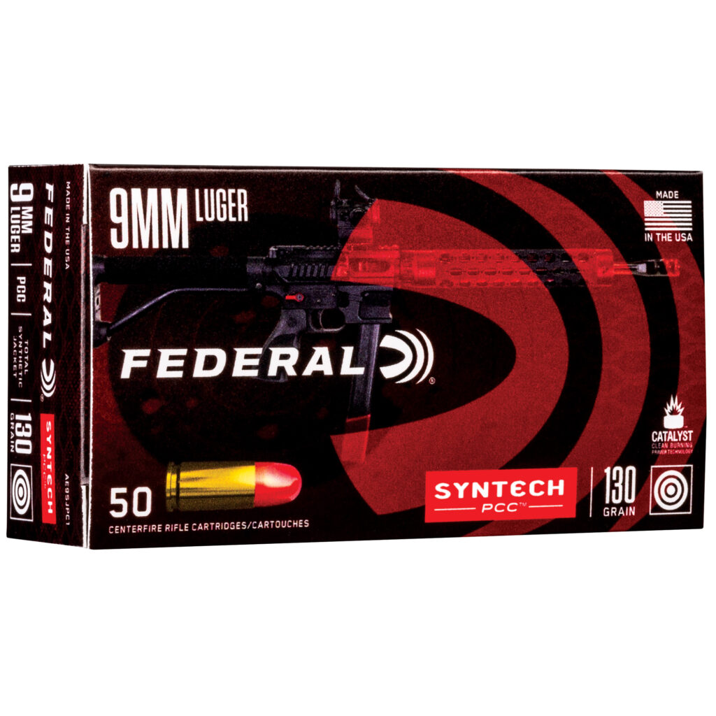 Federal American Eagle 9mm Luger Ammo 130 grain Syntech PCC TSJ Case of 500 Rounds Bulk AE9SJPC1