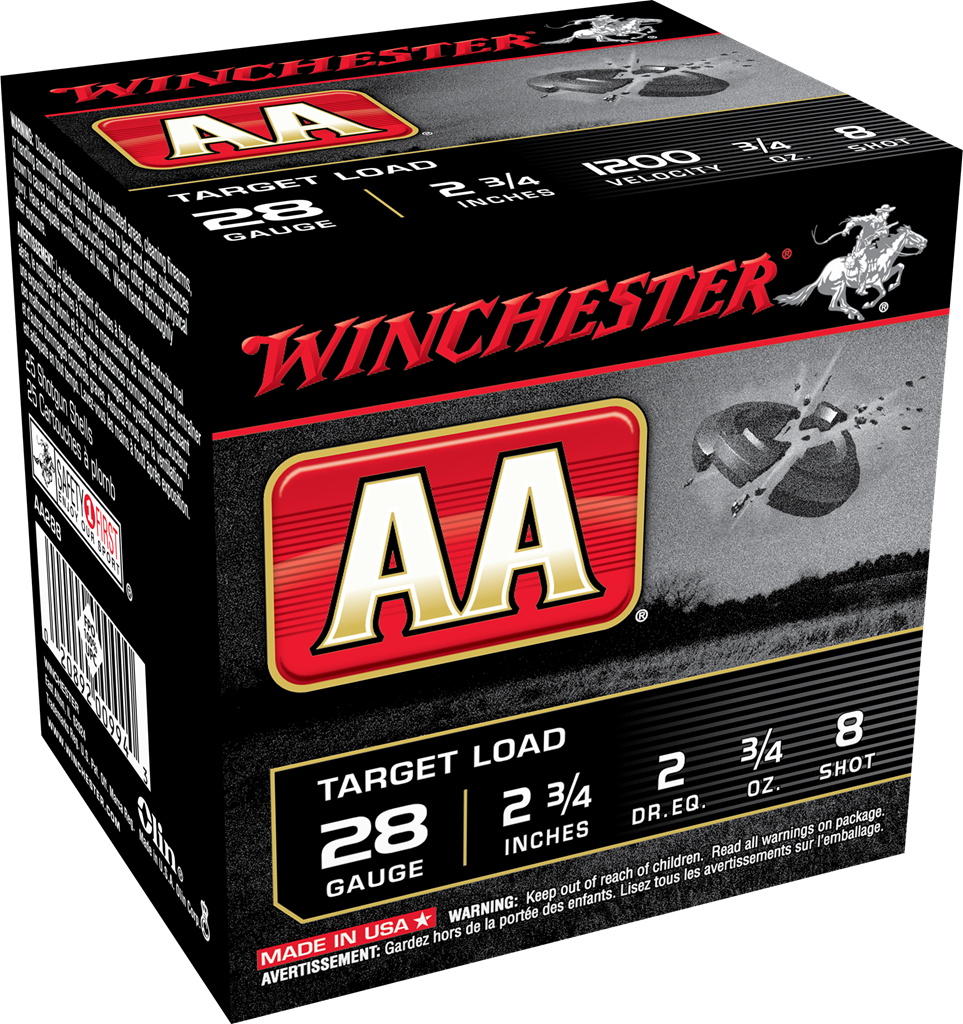 Winchester Double A Target Load 28 GA Ammo 2-3/4″ 3/4 oz #8 Shot Case of 250 Rounds AA288