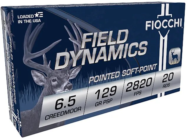 Fiocchi Field Dynamics 6.5 Creedmoor Ammo 129 grain Pointed Soft Point Case of 200 Rounds Bulk 65CMB