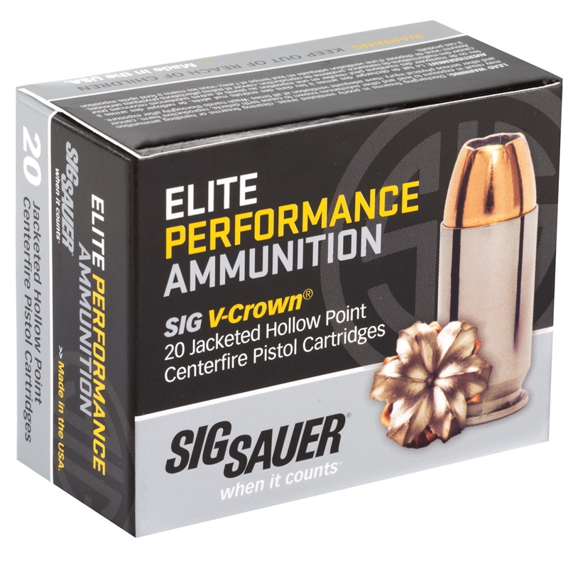 Sig Sauer Elite Performance 45 Auto / ACP Ammo 230 grain V-Crown JHP Case of 200 Rounds E45AP2-20