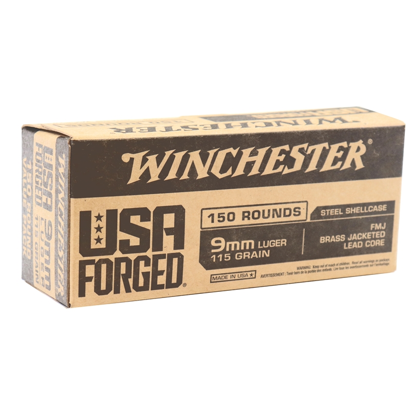 Winchester USA Forged 9mm Luger Ammo 115 grain FMJ Case of 750 Rounds Bulk WIN9S (Steel Case)