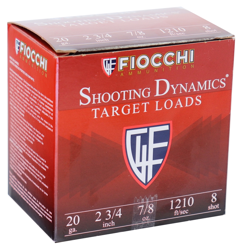 Fiocchi Shooting Dynamics 20 GA Ammo 2-3/4″ 7/8 oz #8 Lead Shot Case of 250 Rounds 20SD8