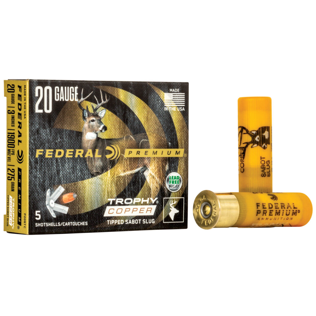 Federal Premium Trophy Copper 20 GA Ammo 3″ 275 grain Tipped Sabot Slug Case of 250 Rounds / Shells Bulk P209TC