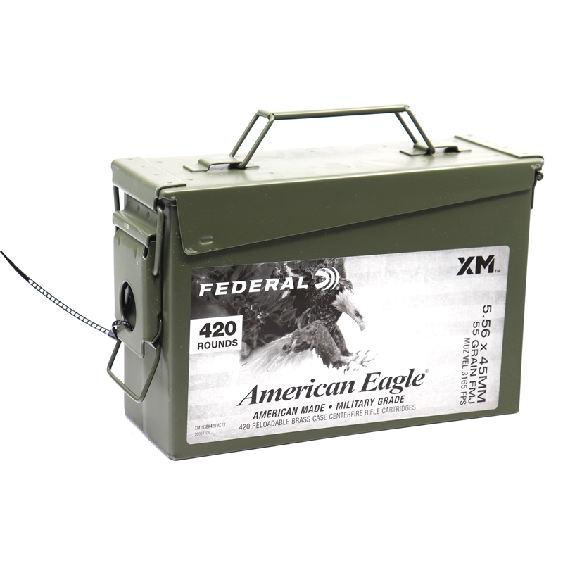 Federal American Eagle 5.56×45 (5.56 NATO) Ammo 55 grain XM193 FMJ 420 Rounds in Ammo Can XM193BK420AC1X