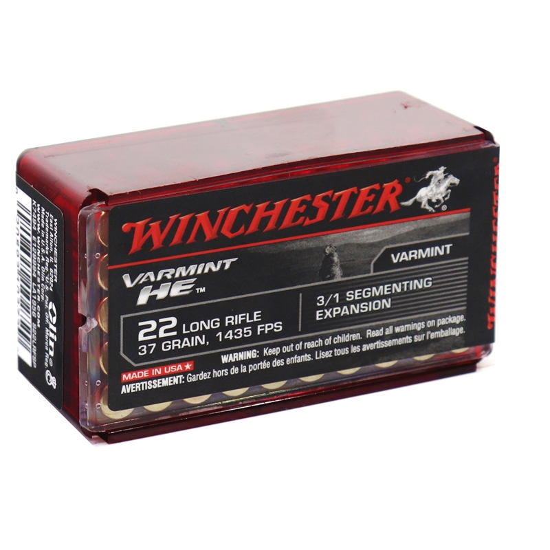 Winchester Varmint HE (HIGH ENERGY) 22 LR Ammo 37 grain Plated Segmenting Hollow Point Case of 1000 Rounds Bulk S22LRFSP