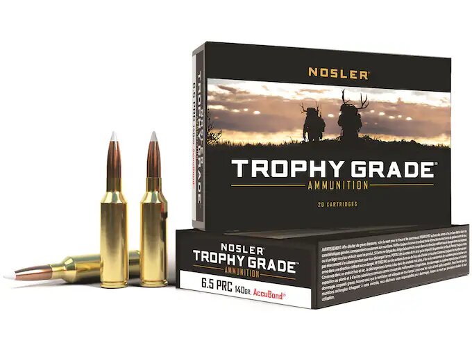 Nosler Trophy Grade Accubond 6.5 PRC Ammo 140 grain Bonded Polymer Tipped Case of 200 Rounds Bulk 61014