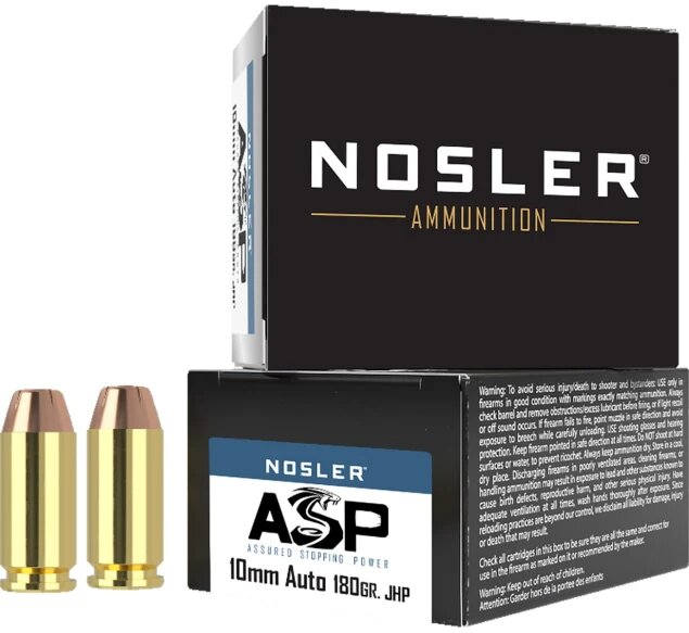 Nosler ASSURED STOPPING POWER (ASP) 10mm Auto Ammo 180 grain JHP Case of 400 Rounds Bulk 51400
