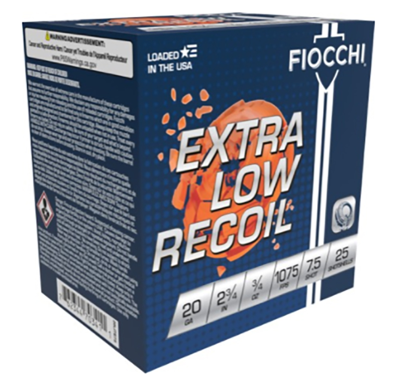 Fiocchi Extra Low Recoil 20 GA Ammo 2-3/4″ 3/4 oz #7-1/2 Lead Shot Case of 250 Rounds / Shells Bulk 20LITE75