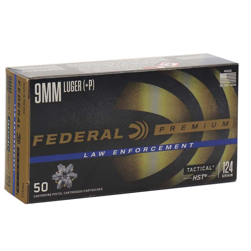 Federal Premium HST 9mm Luger +P Ammo 124 grain JHP Box of 50 Rounds P9HST3