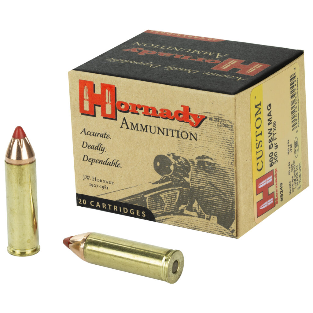 Hornady Custom 500 S&W Magnum Ammo 300 grain FTX Case of 200 Rounds Bulk 9249