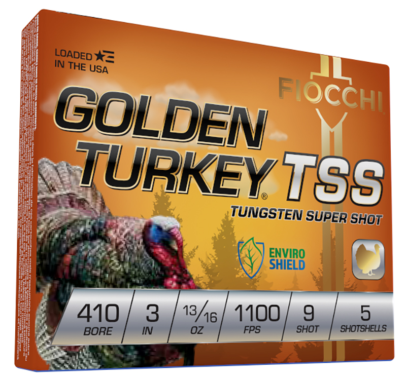 Fiocchi Golden Turkey 410 Bore Ammo 3″ 13/16 oz #9 TSS 1100 fps Box of 5 Rounds 410TSS9