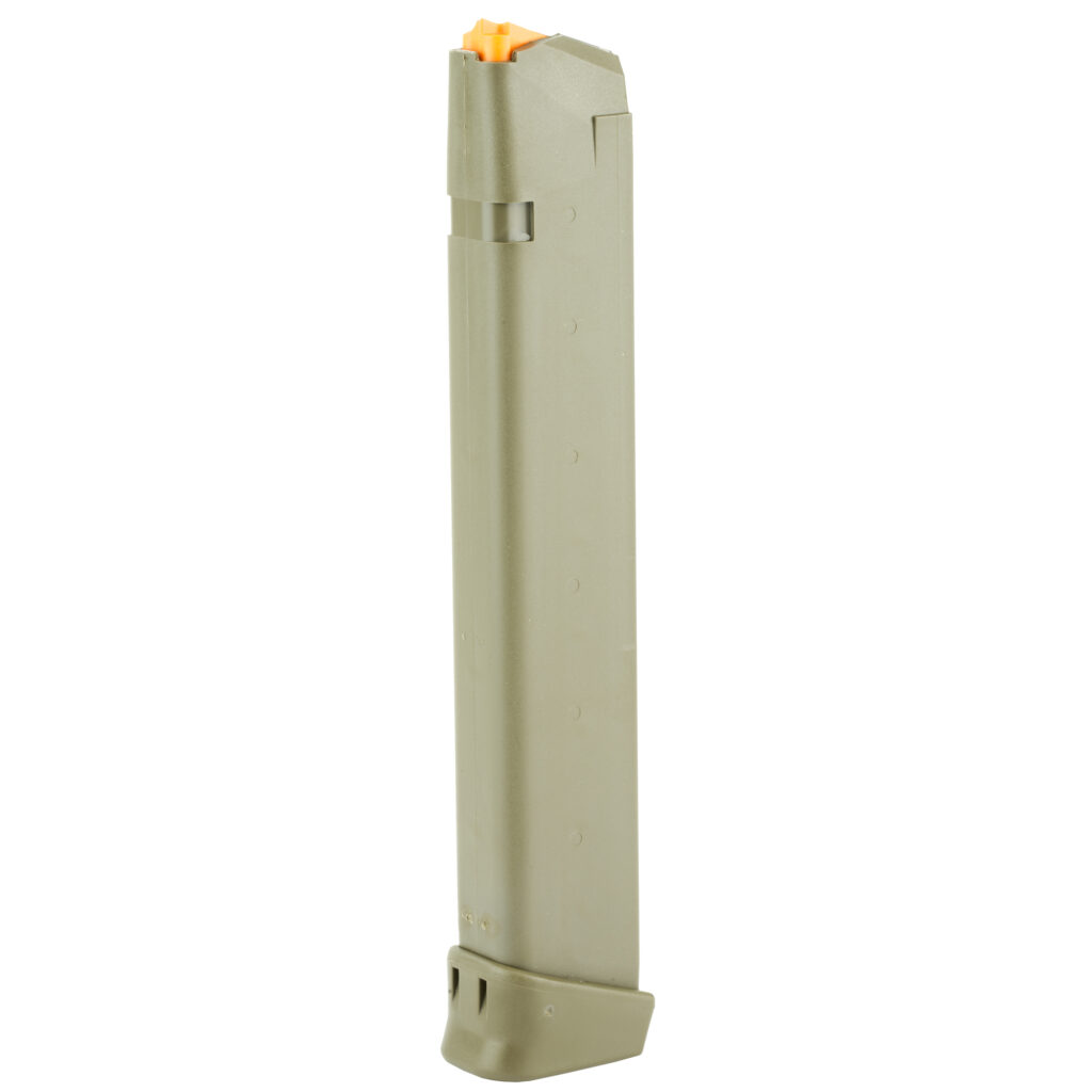 Glock 9mm Luger 33 Round Factory Magazine OD Green Orange Follower 47462 – Online Only