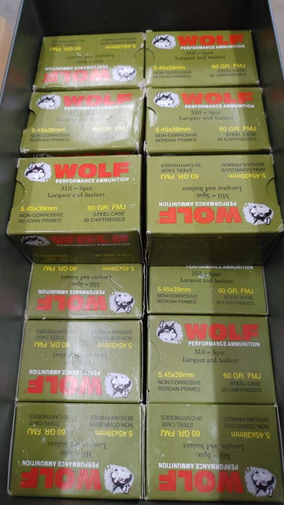 Wolf Performance 5.45×39 Ammo 60 grain FMJ 840 Rounds (28-30 rd boxes) in Bonus Ammo Can (Steel Case)