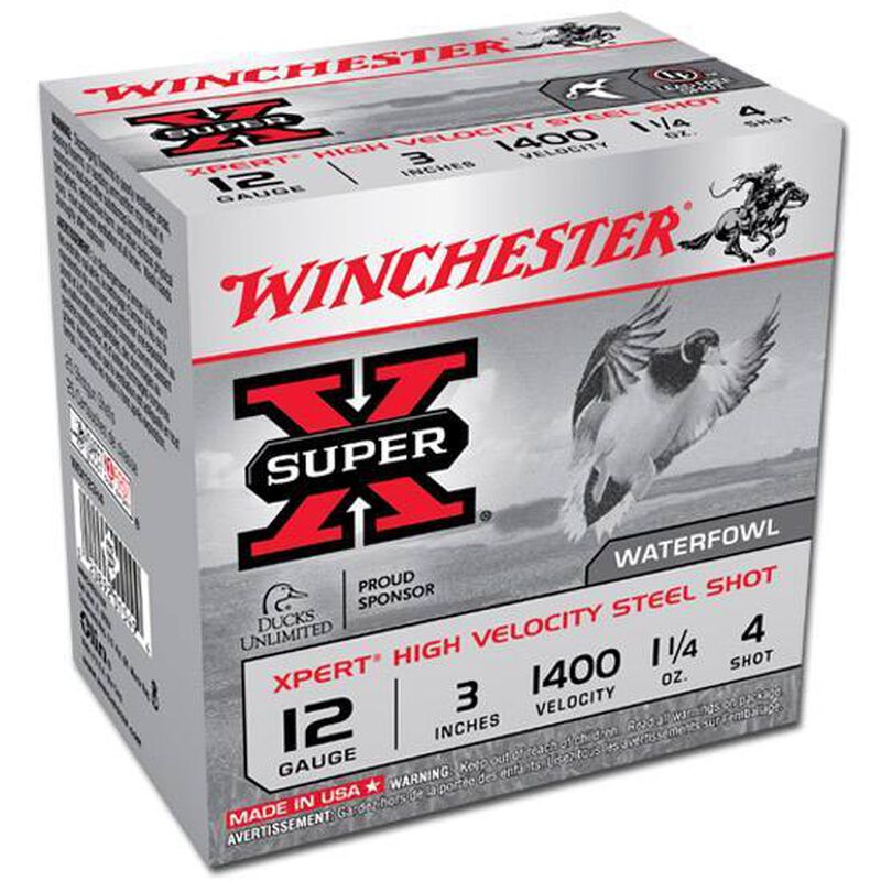 Winchester Super-X Waterfowl 12 GA Ammo 3″ 1-1/4 oz #4 Steel Shot 1400 FPS Case of 250 Rounds WEX123H4