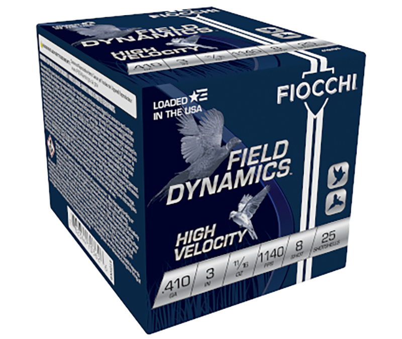 Fiocchi Field Dynamics 410 Bore Ammo 3″ 11/16 oz #8 Lead Shot 1140 FPS Case of 250 Rounds 410HV8