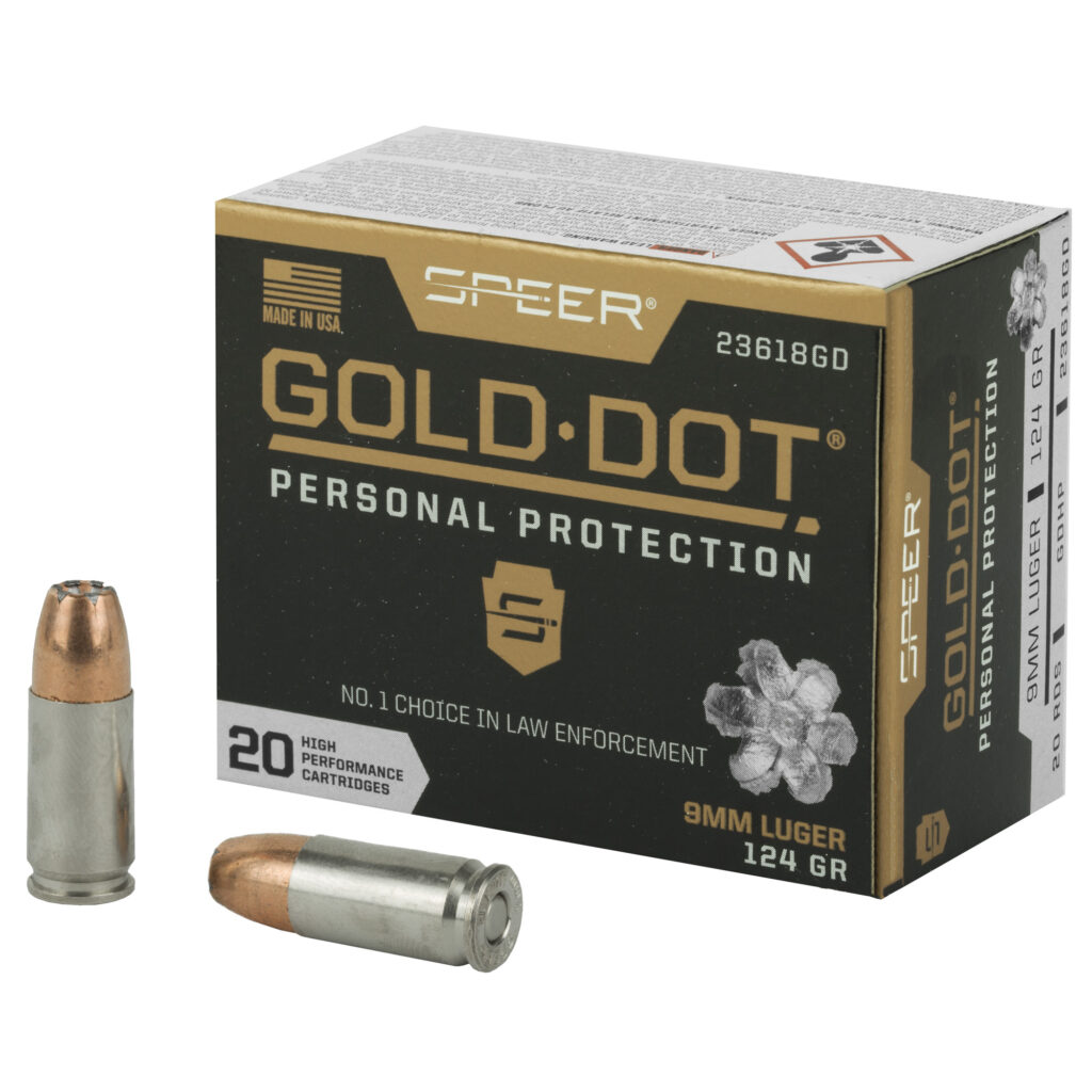 Speer Gold Dot 9mm Luger Ammo 124 grain Bonded JHP Case of 200 Rounds 23618GD