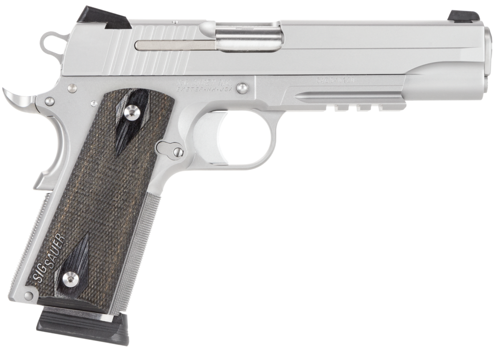 Sig Sauer 1911 45 ACP Stainless Steel 5″ Barrel W/ Rail 1911R-45-SSS-CA