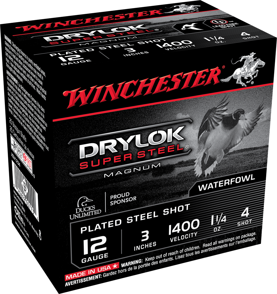 Winchester DryLok Super Steel 12 GA Ammo 3″ 1-1/4 oz #4 Shot 1400 FPS Case of 250 Rounds XSV1234