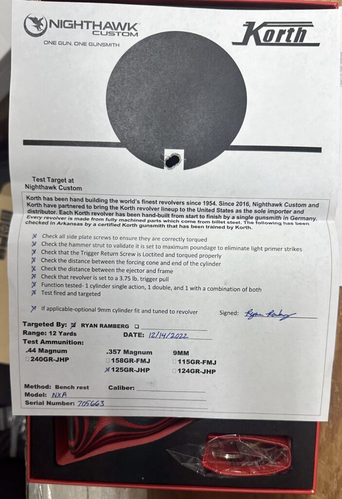 Nighthawk Custom Korth NXA 357 Mag 8 Shot 6″ Barrel 0285