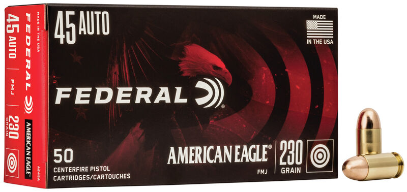 Federal American Eagle 45 Auto / ACP Ammo 230 grain FMJ Box of 50 Rounds AE45A