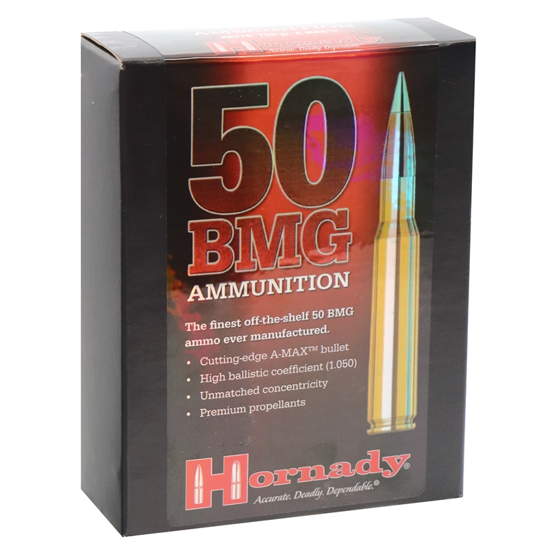 Hornady Match 50 BMG Ammo 750 grain A-MAX Tipped Box of 10 Rounds 8270