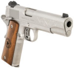 SDS Imports 10100514 1911 Republic Of Texas 45 ACP 8+1 5″ Stainless Steel Barrel, Stainless Steel w/Floral Engraving & Serrations Slide, Steel Frame w/25 LPI Checkering & Frame Grade 3 Walnut w/Engraved Texas Seal Grips - View 1
