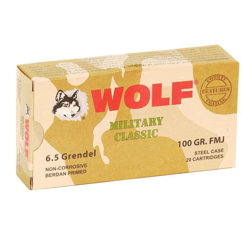 Wolf Military Classic 6.5 Grendel Ammo 100 grain FMJ Case of 500 Rounds (Steel Case)