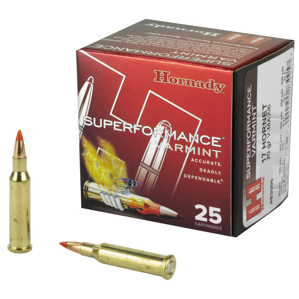 Hornady Superformance Varmint 17 Hornet Ammo 20 grain V-MAX Case of 250 Rounds 83005